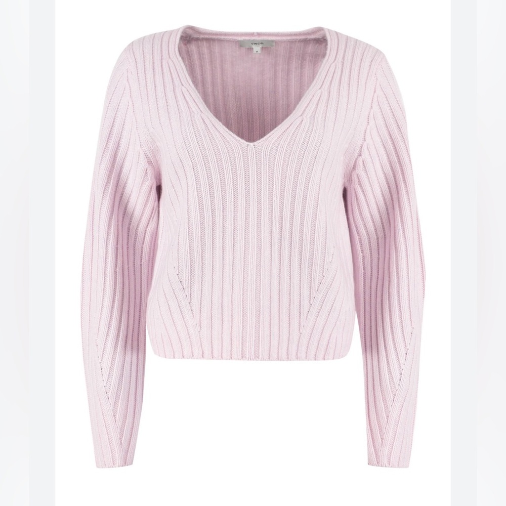 Vince cropped pink wool and cashmere V-Neck Sweater